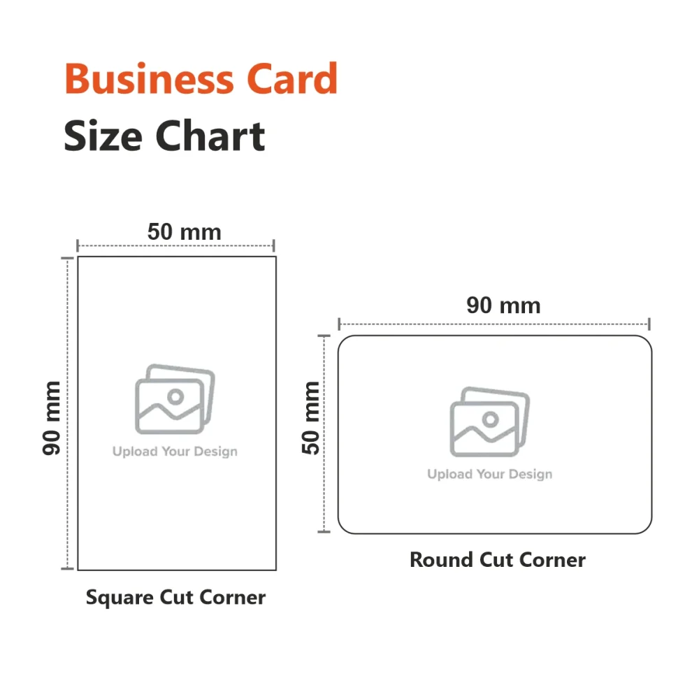 Matte business card 90 x 53 mm size chart