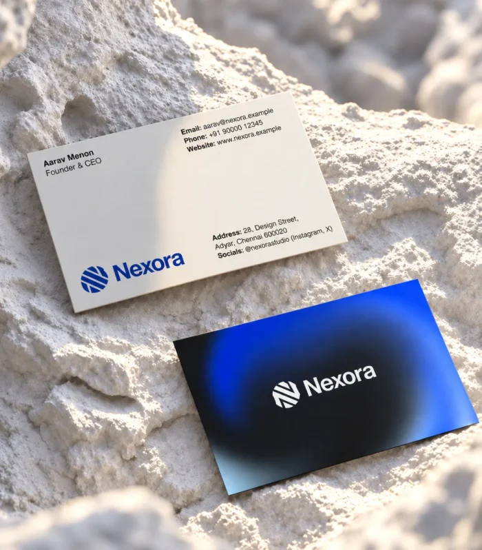 Double sided matte business cards with logo on the front and Content on the back