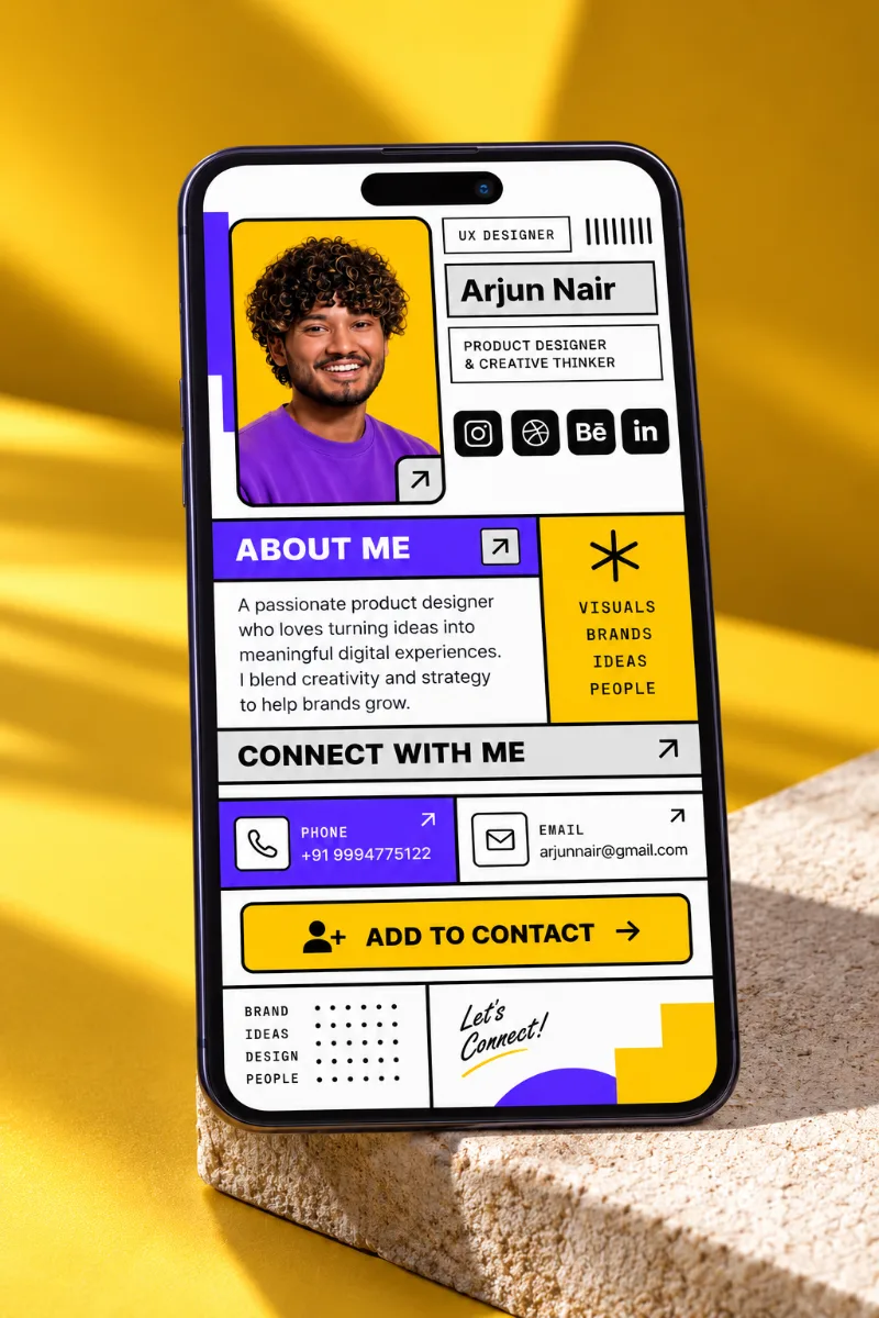 Vibrant Yellow UX Designer Profile Mockup