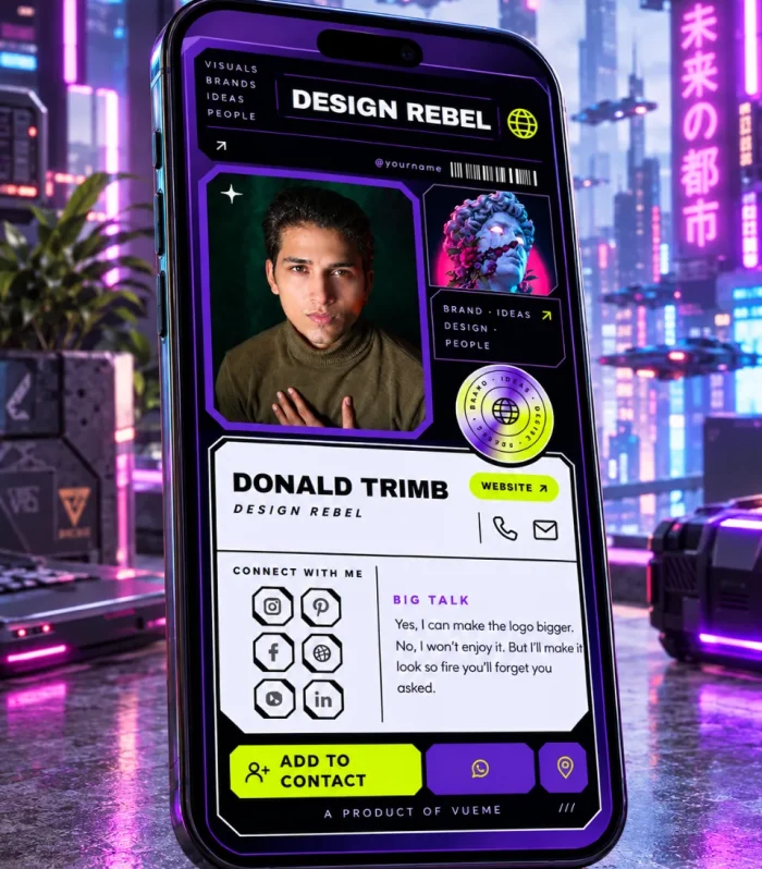 cyberpunk digital business card phone mockup